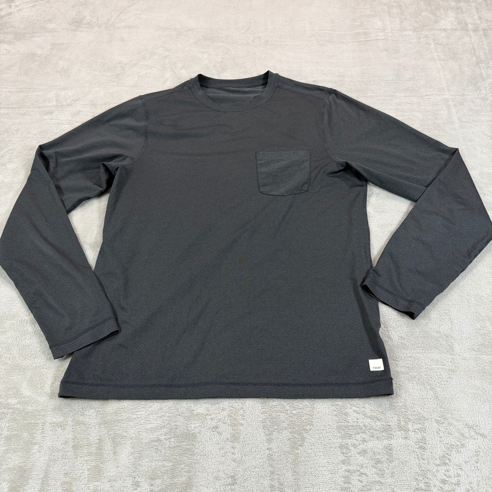 Vuori Mens Medium Long Sleeve Pocket Tee Charcoal Heather Grey Performance Shirt